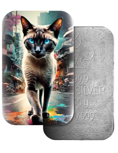 SIAMESE GATO EN BANGKOK Gatos en la ciudad Premium Cast Bar 100g Plata - Coins & More - Plata