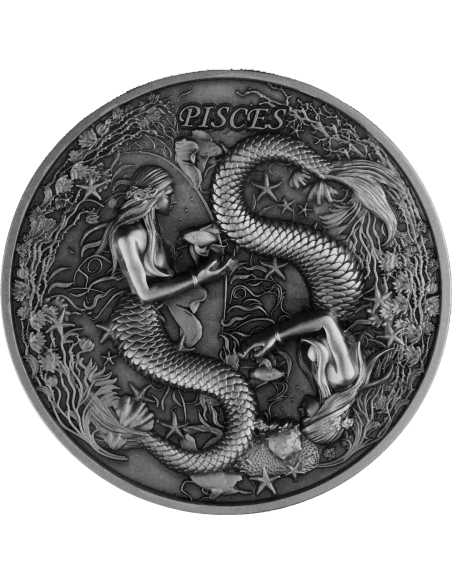 PISCES Douze Signes du Zodiaque Pièce 5 Oz UV Argent 12$ Dollars Niue 2025 - Coins & More - Tchad