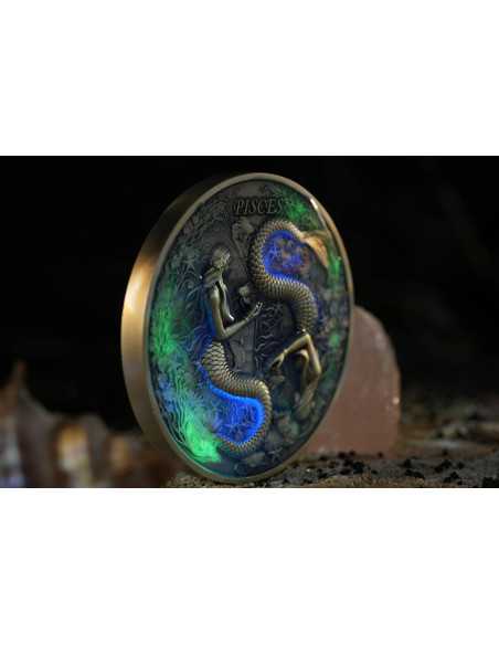 PISCES Douze Signes du Zodiaque Pièce 5 Oz UV Argent 12$ Dollars Niue 2025 - Coins & More - Tchad