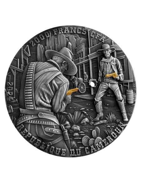COWBOY DUEL Wild West Moneta d'argento da 2 Oz 2000 Franchi CFA Cameroun 2024 - Coins & More - Camerun
