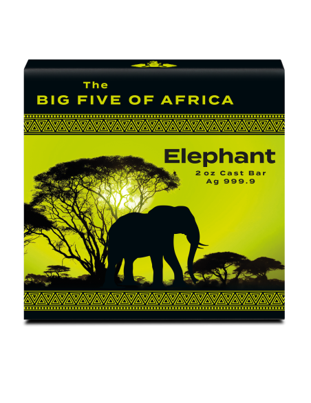 ELEFANTE Los Cinco Grandes de África 2 Oz Silver Premium Cast Bar - Coins & More - Plata