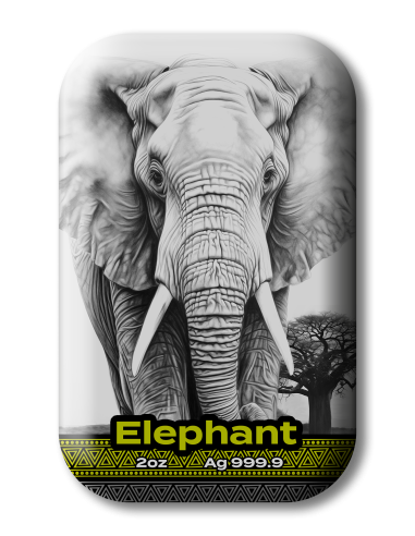 ELEFANTE Los Cinco Grandes de África 2 Oz Silver Premium Cast Bar - Coins & More - Plata