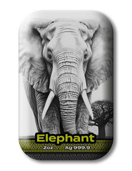 ELEFANTE Los Cinco Grandes de África 2 Oz Silver Premium Cast Bar - Coins & More - Plata