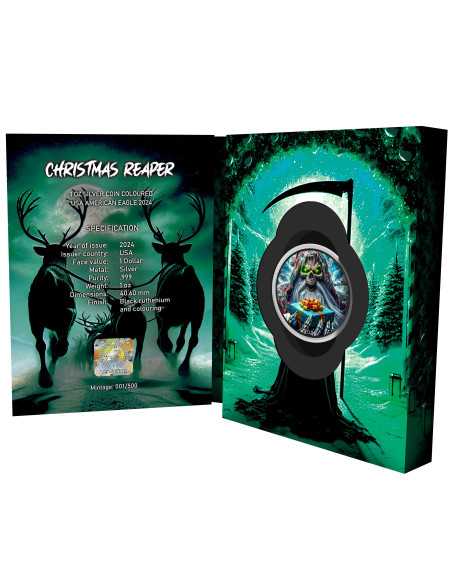 CHRISTMAS GRIM REAPER Moneta d'argento da 1 Oz 1$ USA 2024 - Coins & More - Usa