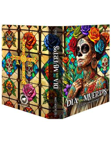 DIA DE LOS MUERTOS Edition Vitrail 1 Oz Pièce Argent Mexique 2024 - Coins & More - Mexique