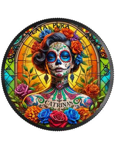 DIA DE LOS MUERTOS Edition Vitrail 1 Oz Pièce Argent Mexique 2024 - Coins & More - Mexique