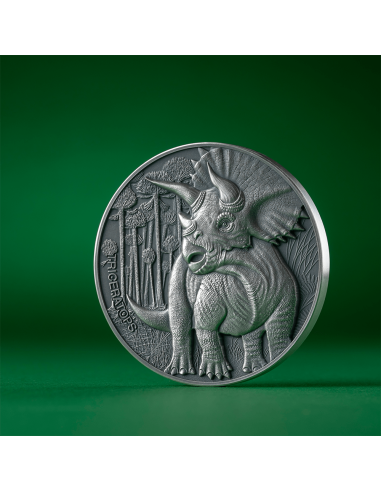 TRICERATOPS Lost World 2 Oz Silbermünze 2000 Francs Kamerun 2024 - Coins & More - Kamerun