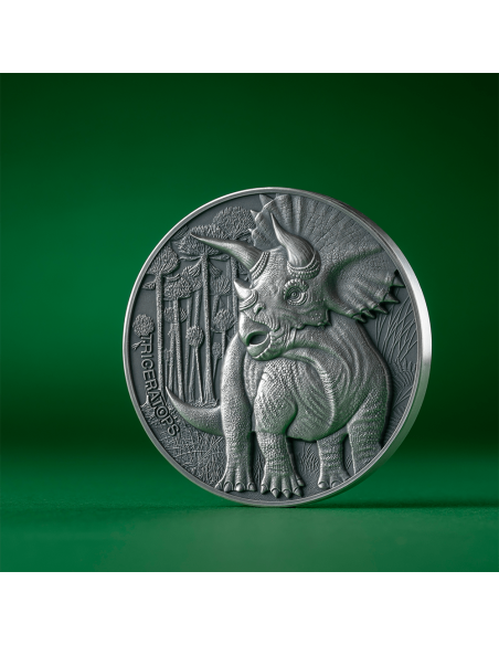TRICERATOPS Lost World 2 Oz Moneda de Plata 2000 Francos Camerún 2024 - Coins & More - Camerún