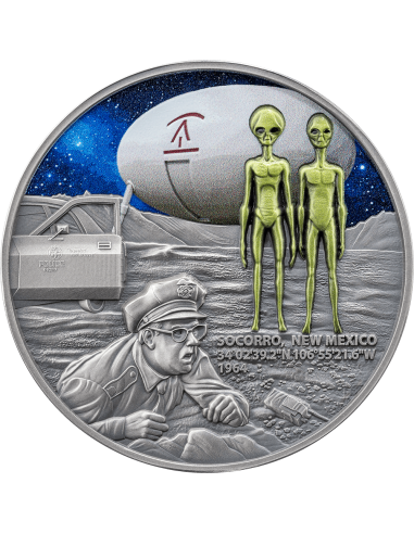 SOCORRO INCIDENTE UFO Fenomeni interstellari Moneta d'Argento da 2 Oz 2000 Franchi Camerun 2025 - Coins & More - Camerun