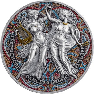 TERPSICHORE & EUTERPE Le Nove Muse Moneta d'Argento da 2 Oz 2000 Franchi Camerun 2025 - Coins & More - Camerun