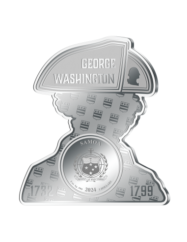 GEORGE WASHINGTON 3 Oz Form Silbermünze 5$ Samoa 2024 - Coins & More - Samoa
