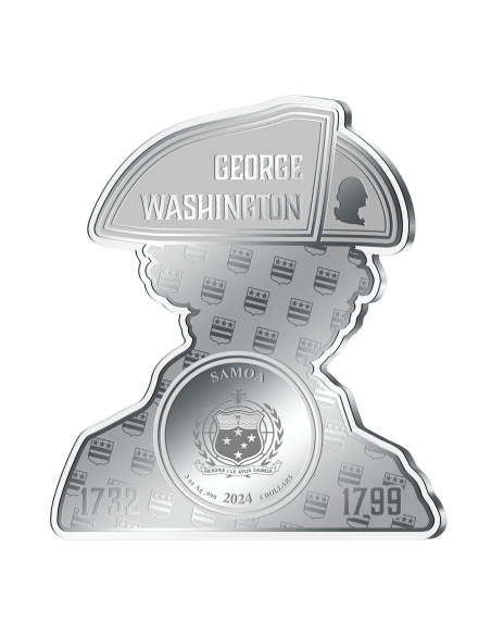 Moneta d'argento da 3 Oz di forma GEORGE WASHINGTON 5$ Samoa 2024 - Coins & More - Samoa