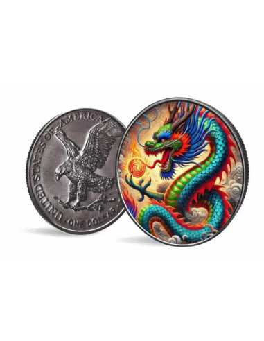 DRAGONE DELLA LUCE Moneta d'argento da 1 Oz dell'Aquila Americana 1$ USA 2024 - Coins & More - Usa