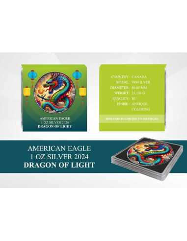 DRAGÓN DE LA LUZ American Eagle 1 Oz Silver Coin 1$ USA 2024 - Coins & More - Usa