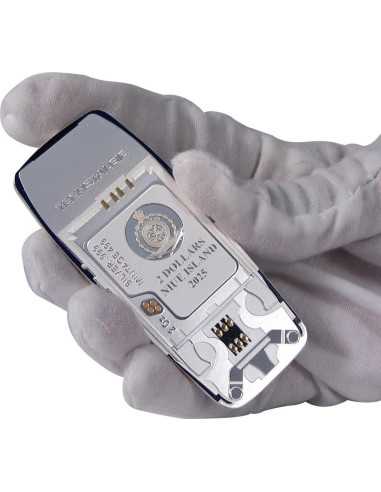 TELEFONO INDIMENTICABILE Moneta d'argento da 2 once dorata e colorata TechStalgic 2$ Niue 2025 - Coins & More - Niue