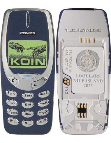 TELEFONO INDIMENTICABILE Moneta d'argento da 2 once dorata e colorata TechStalgic 2$ Niue 2025 - Coins & More - Niue