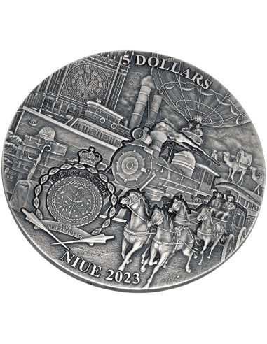 TRAIN TRIP Rund um die Welt in 80 Tagen 3 Oz Silbermünze 5$ Niue 2023 - Coins & More - Niue