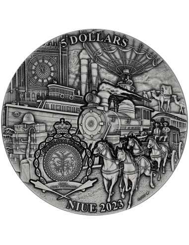 TRAIN TRIP Rund um die Welt in 80 Tagen 3 Oz Silbermünze 5$ Niue 2023 - Coins & More - Niue