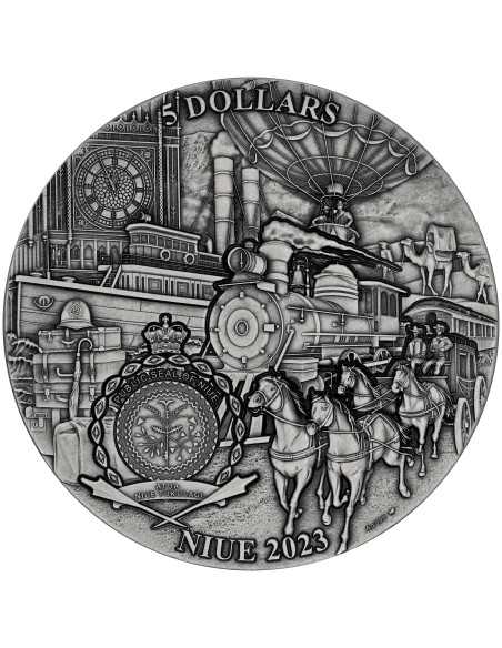 TRAIN TRIP Rund um die Welt in 80 Tagen 3 Oz Silbermünze 5$ Niue 2023 - Coins & More - Niue