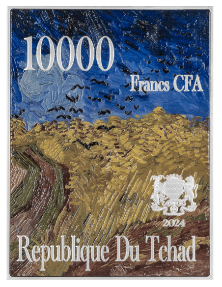 AUTOPORTRAIT 1889 de Vincent Van Gogh Pièce 2.5 Oz Argent et 120g Cuivre 10000 Francs Tchad 2024 - Coins & More - Tchad