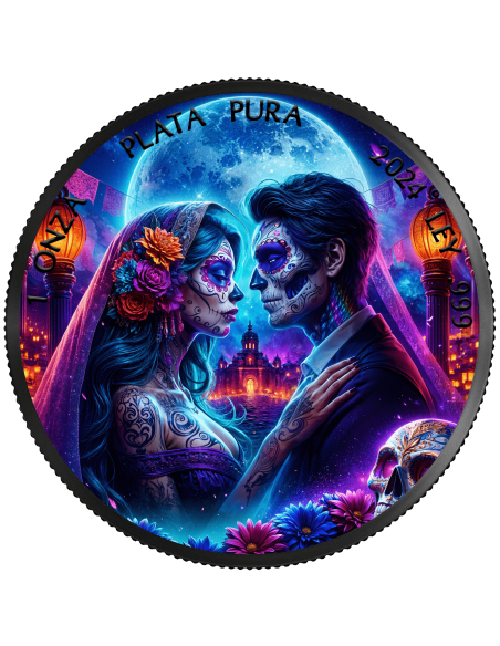 BLACK WIDOW Dia de los Muertos 1 Oz Silbermünze 1 Unze Mexiko 2024 - Coins & More - Mexiko