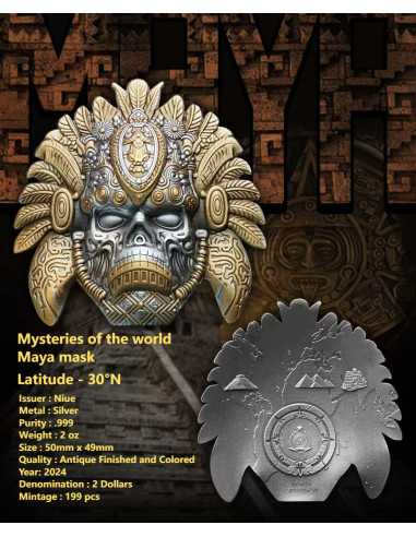 MAYA MASK 2 Oz Silbermünze 2$ Niue 2024 - Coins & More - Niue