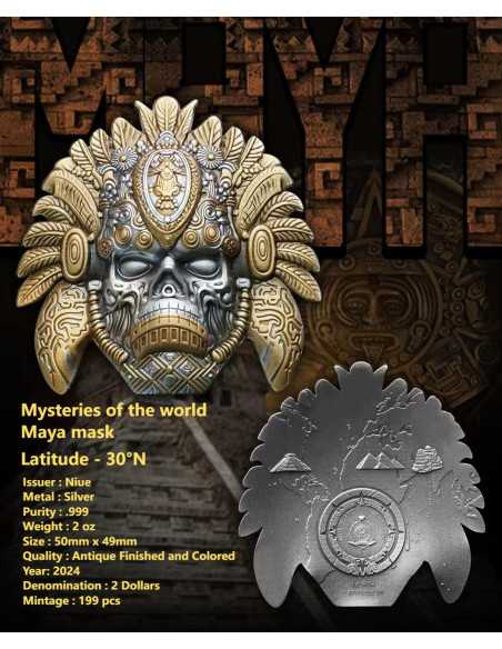 MAYA MASK 2 Oz Silbermünze 2$ Niue 2024 - Coins & More - Niue