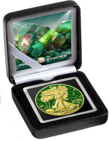 GRÜNE TOURMALINE Edelsteine 1 Oz Silbermünze 1$ USA 2024 - Coins & More - Usa