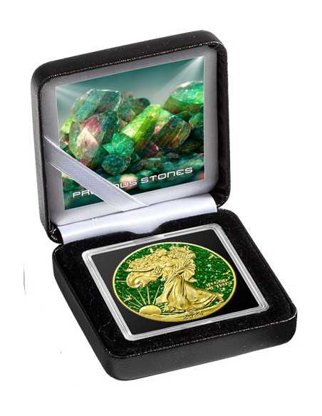 GRÜNE TOURMALINE Edelsteine 1 Oz Silbermünze 1$ USA 2024 - Coins & More - Usa