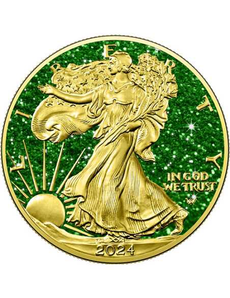 GRÜNE TOURMALINE Edelsteine 1 Oz Silbermünze 1$ USA 2024 - Coins & More - Usa
