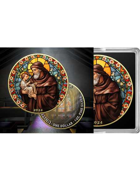 SAINT ANTHONY Saint Vitrail American Eagle 1 Oz Silver Coin 1$ USA 2024 - Coins & More - Usa