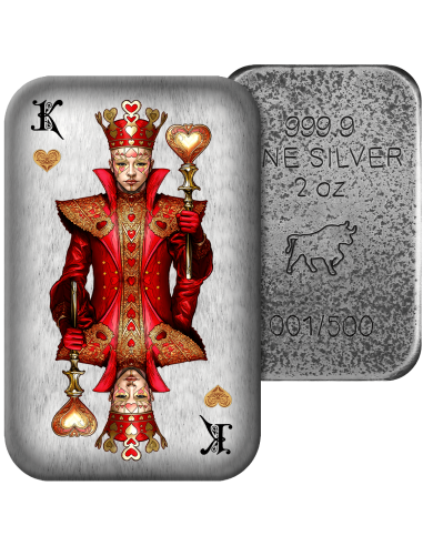 KING OF HEARTS Poker Karten Premium Cast Bar 2 Oz Silber - Coins & More - Silber