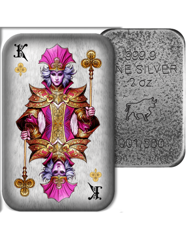 KING OF CLUBS Poker Cards Premium Cast Bar 2 Oz Silver - Coins & More - Silver