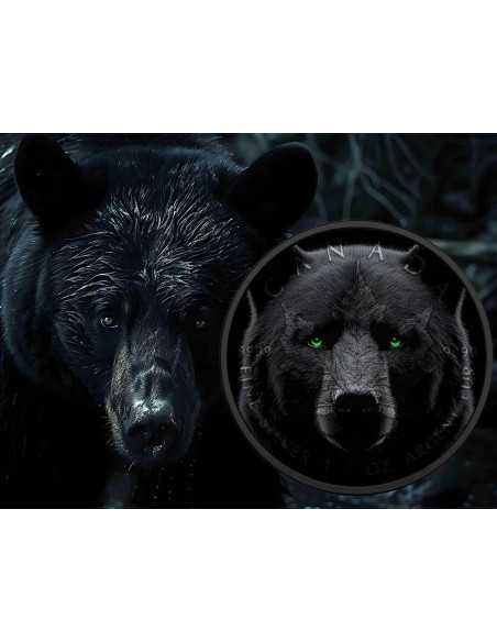 BLACK BEAR Glow In Dark Maple Leaf 1 Oz Silbermünze 5$ Kanada 2024 - Coins & More - Kanada