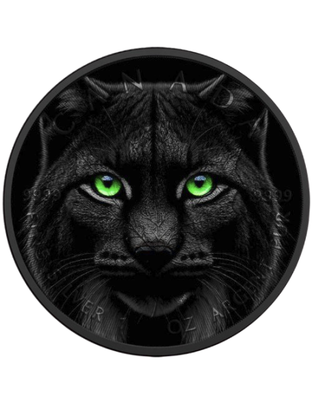 BLACK LYNX Foglia d'acero fosforescente da 1 Oz d'argento, moneta da 5$ Canada 2024 - Coins & More - Canada