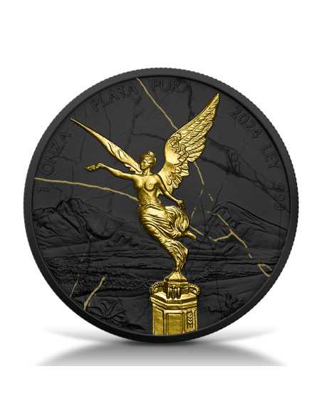 LIBERTAD Colección Mármol Negro y Oro 1 Oz Moneda de Plata México 2024 - Coins & More - Mexico
