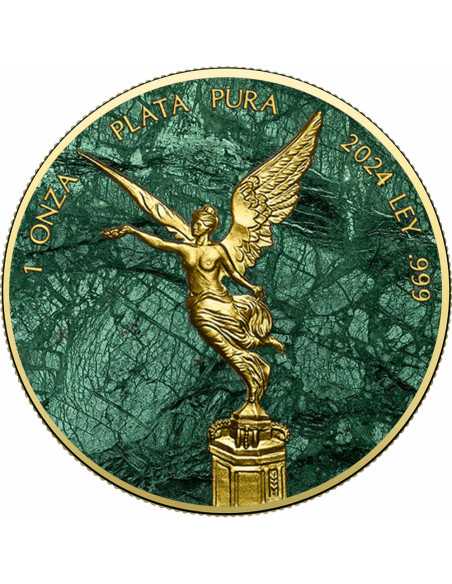 GUATEMALA GREEN MARBLE Metal Stones 1 Oz Silver Coin Mexico 2024 - Coins & More - Mexico