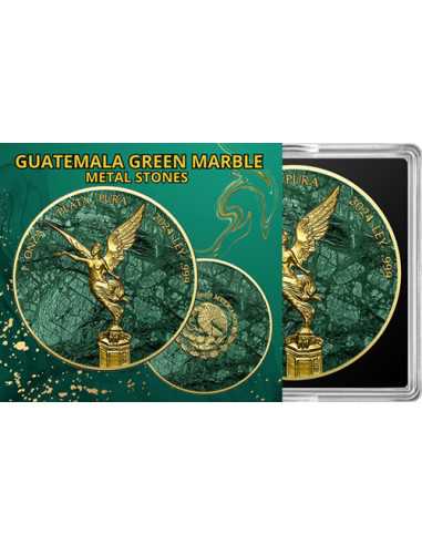 GUATEMALA GREEN MARBLE Metal Stones 1 Oz Silver Coin Mexico 2024 - Coins & More - Mexico