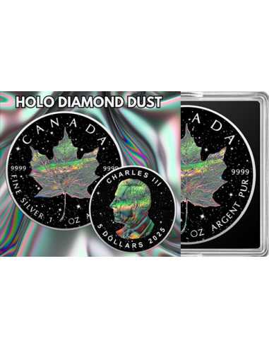 HOLO POLVERE DI DIAMANTE Foglia d'acero 1 Oz Moneta d'Argento 5$ Canada 2025 - Coins & More - Canada