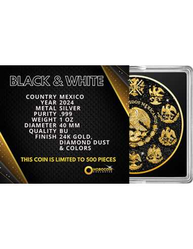 BLACK & WHITE DIAMOND DUST Libertad 1 Oz Silver Coin Mexico 2024 - Coins & More - Mexique