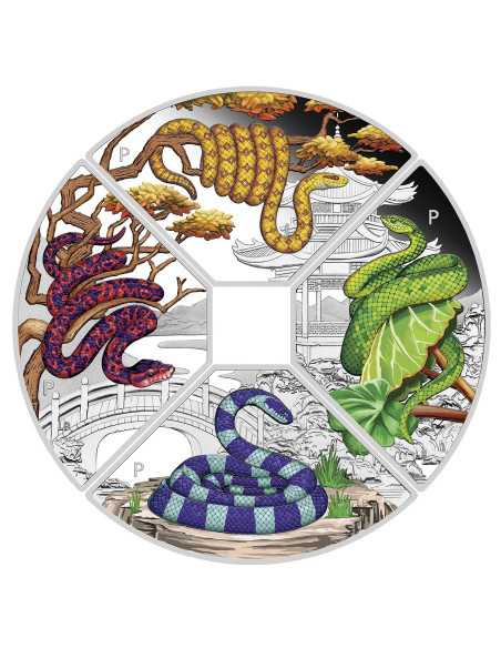AÑO DE LA SERPIENTE Cuadrante Set 4 x 1 Oz Silver Coins 1$ Tuvalu 2025 - Coins & More - Niue