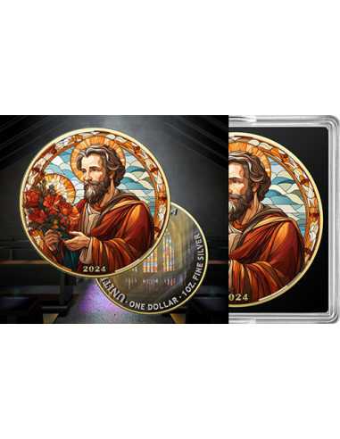 SAINT JOSEPH Holy Stained Glass American Eagle Moneta d'argento da 1 Oz 1$ USA 2024 - Coins & More - Usa
