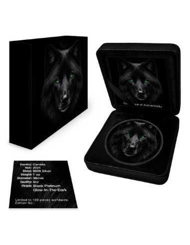 MAPLE LEAF Schwarzer Wolf mit Glow In The Dark Augen 1oz Silber 5$ Kanada 2024 - Coins & More - Kanada