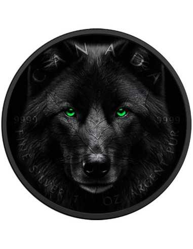 MAPLE LEAF Lobo Negro con Ojos que Brillan en la Oscuridad 1oz Plata 5$ Canada 2024 - Coins & More - Canada