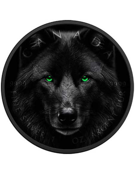 MAPLE LEAF Schwarzer Wolf mit Glow In The Dark Augen 1oz Silber 5$ Kanada 2024 - Coins & More - Kanada