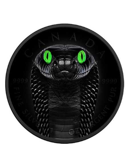 MAPLE LEAF Schwarze Kobra mit Glow In The Dark Augen 1oz Silber 5$ Kanada 2024 - Coins & More - Kanada
