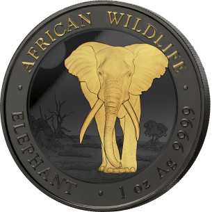 ELEFANTE Animali selvatici africani Enigma d'oro 1 oncia d'argento e oro 100 scellini Somalia 2025 - Coins & More - Africa