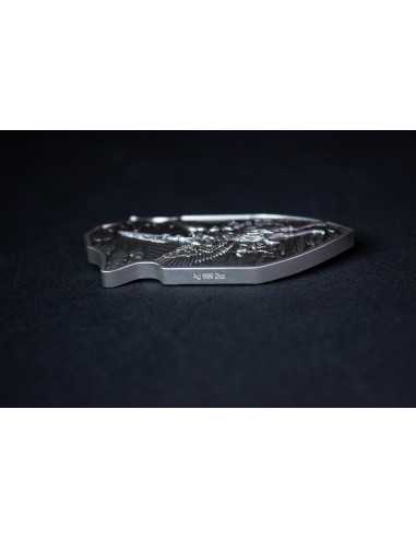 EL ESCUDO DE SAN URIEL 2 Oz Acabado Antiguo Apilador de Plata - Coins & More - Plata