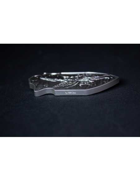 EL ESCUDO DE SAN URIEL 2 Oz Acabado Antiguo Apilador de Plata - Coins & More - Plata
