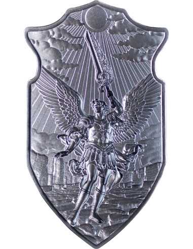 EL ESCUDO DE SAN URIEL 2 Oz Acabado Antiguo Apilador de Plata - Coins & More - Plata